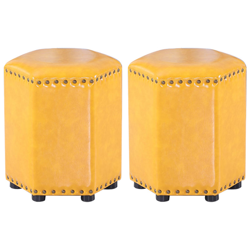 Modern Hexagon Pouf Ottoman Plain Leather Chair Ottoman With Nailhead Trim 14"L x 14"W x 16.5"H Yellow 2 Piece Set Clearhalo 'furn' 'furn_ottomans_poufs' 'Furniture' 'Living Room Furniture' 'Ottomans & Poufs' 'ottomans_poufs' 5771159