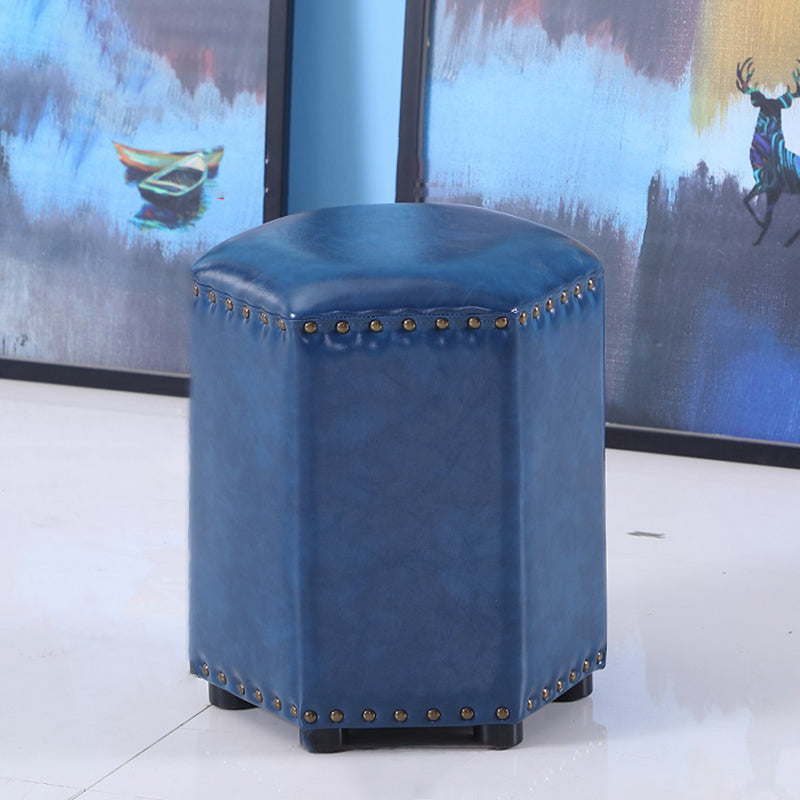 Modern Hexagon Pouf Ottoman Plain Leather Chair Ottoman With Nailhead Trim Blue 1 Piece Clearhalo 'furn' 'furn_ottomans_poufs' 'Furniture' 'Living Room Furniture' 'Ottomans & Poufs' 'ottomans_poufs' 5771161