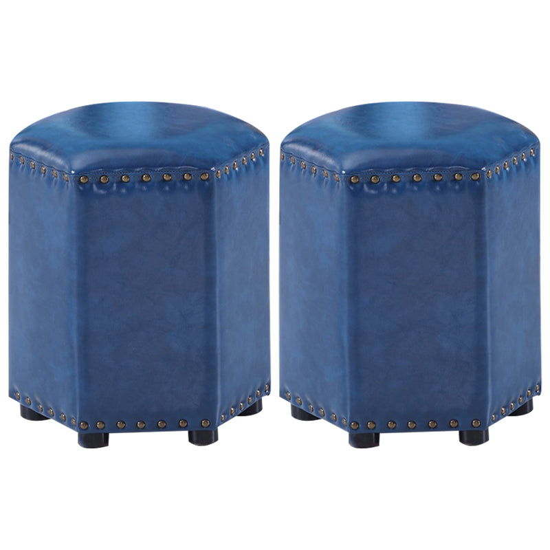 Modern Hexagon Pouf Ottoman Plain Leather Chair Ottoman With Nailhead Trim Blue 2 Piece Set Clearhalo 'furn' 'furn_ottomans_poufs' 'Furniture' 'Living Room Furniture' 'Ottomans & Poufs' 'ottomans_poufs' 5771162
