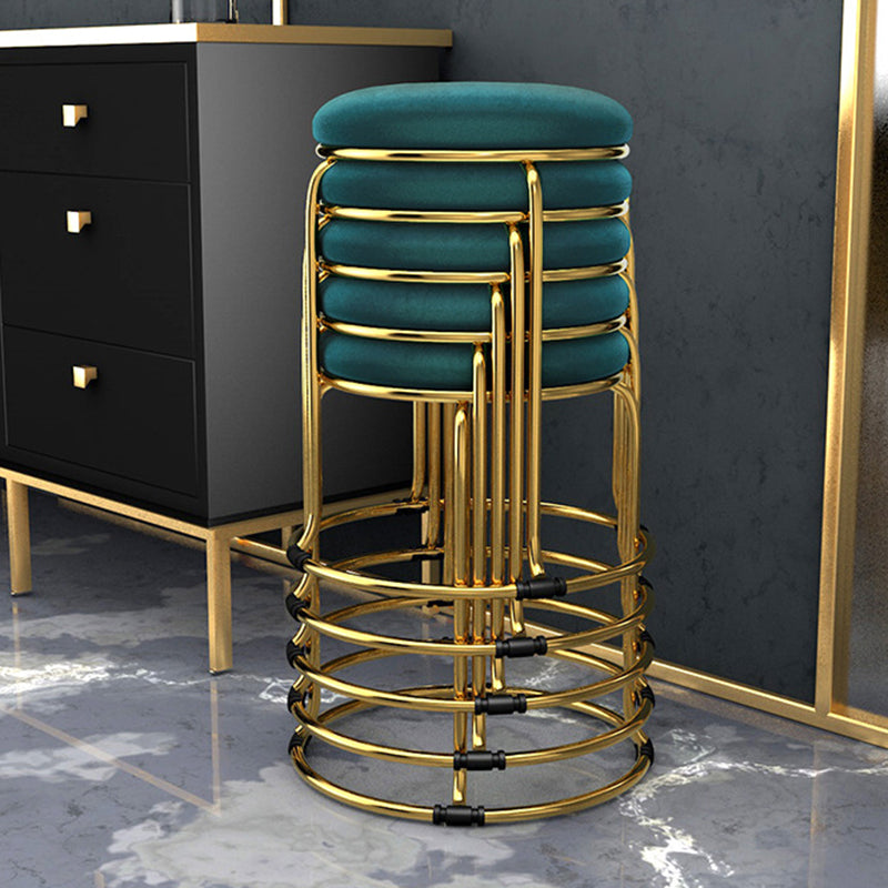 Glam Mental Leg Solid Ottoman Velvet Standard Fade Resistant Solid Color Round Ottoman Clearhalo 'furn' 'furn_ottomans_poufs' 'Furniture' 'Living Room Furniture' 'Ottomans & Poufs' 'ottomans_poufs' 5771264