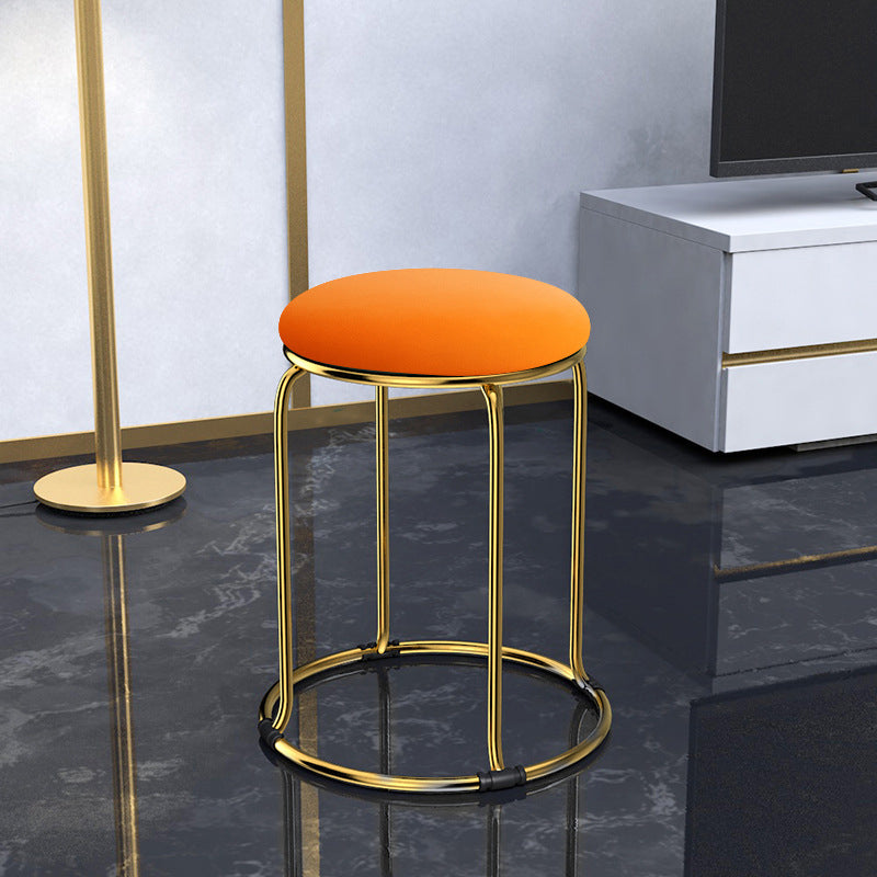 Glam Mental Leg Solid Ottoman Velvet Standard Fade Resistant Solid Color Round Ottoman Orange 1 Piece Clearhalo 'furn' 'furn_ottomans_poufs' 'Furniture' 'Living Room Furniture' 'Ottomans & Poufs' 'ottomans_poufs' 5771288