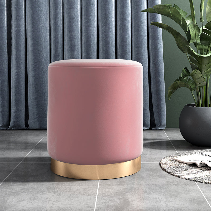 Glam Velvet Pouf Chair Plain Cylinder Shape Metal Frame Water Resistant Ottoman Footrest Pink 1 Piece Clearhalo 'furn' 'furn_ottomans_poufs' 'Furniture' 'Living Room Furniture' 'Ottomans & Poufs' 'ottomans_poufs' 5771298