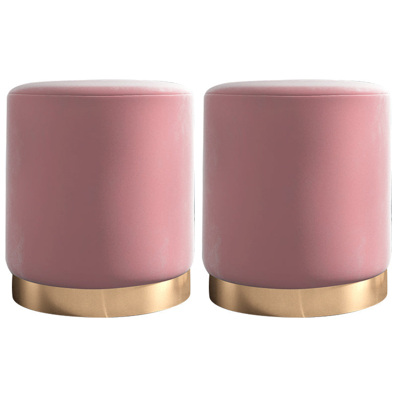 Glam Velvet Pouf Chair Plain Cylinder Shape Metal Frame Water Resistant Ottoman Footrest Pink 2 Piece Set Clearhalo 'furn' 'furn_ottomans_poufs' 'Furniture' 'Living Room Furniture' 'Ottomans & Poufs' 'ottomans_poufs' 5771299