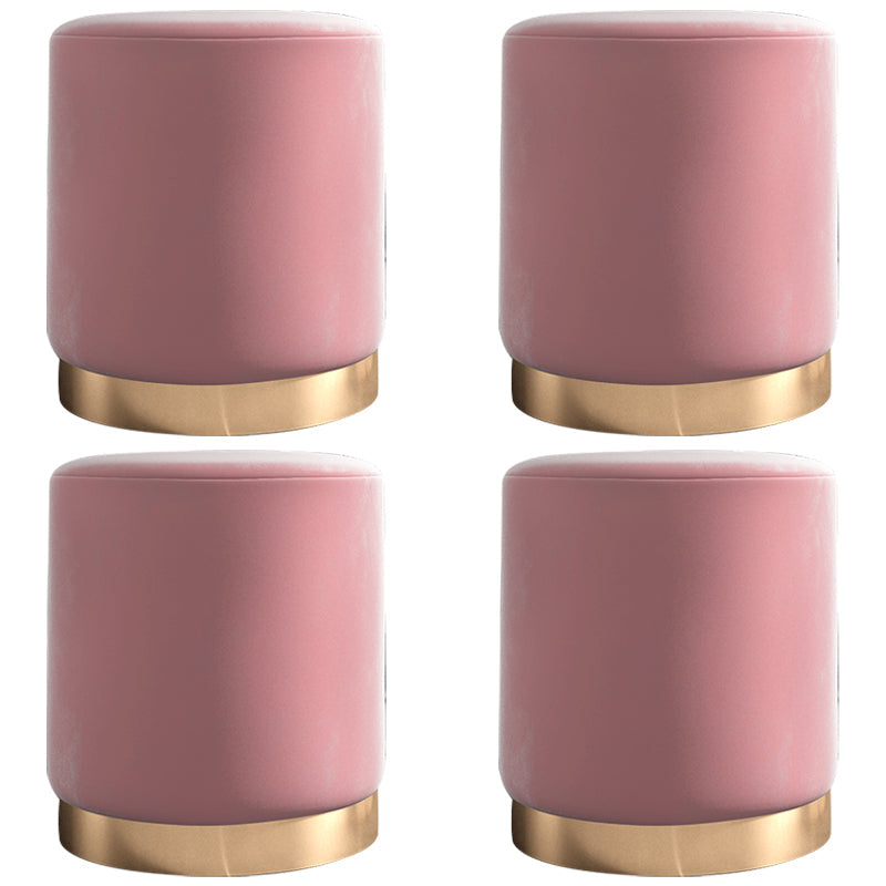 Glam Velvet Pouf Chair Plain Cylinder Shape Metal Frame Water Resistant Ottoman Footrest Pink 4 Piece Set Clearhalo 'furn' 'furn_ottomans_poufs' 'Furniture' 'Living Room Furniture' 'Ottomans & Poufs' 'ottomans_poufs' 5771301