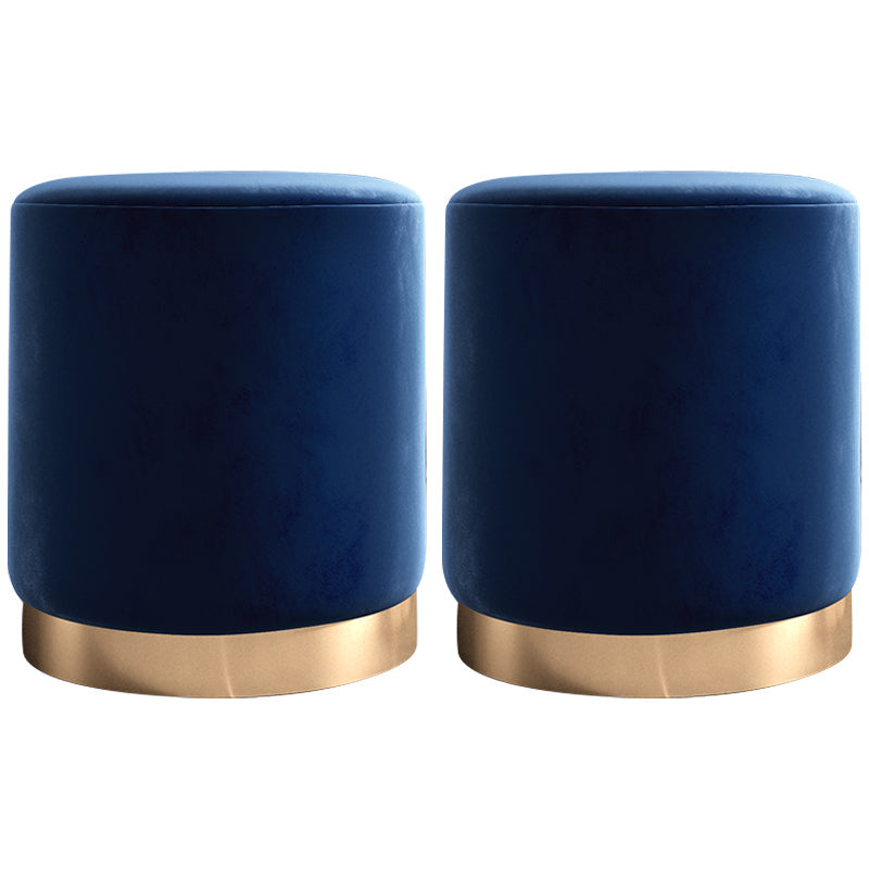 Glam Velvet Pouf Chair Plain Cylinder Shape Metal Frame Water Resistant Ottoman Footrest Dark Blue 2 Piece Set Clearhalo 'furn' 'furn_ottomans_poufs' 'Furniture' 'Living Room Furniture' 'Ottomans & Poufs' 'ottomans_poufs' 5771303