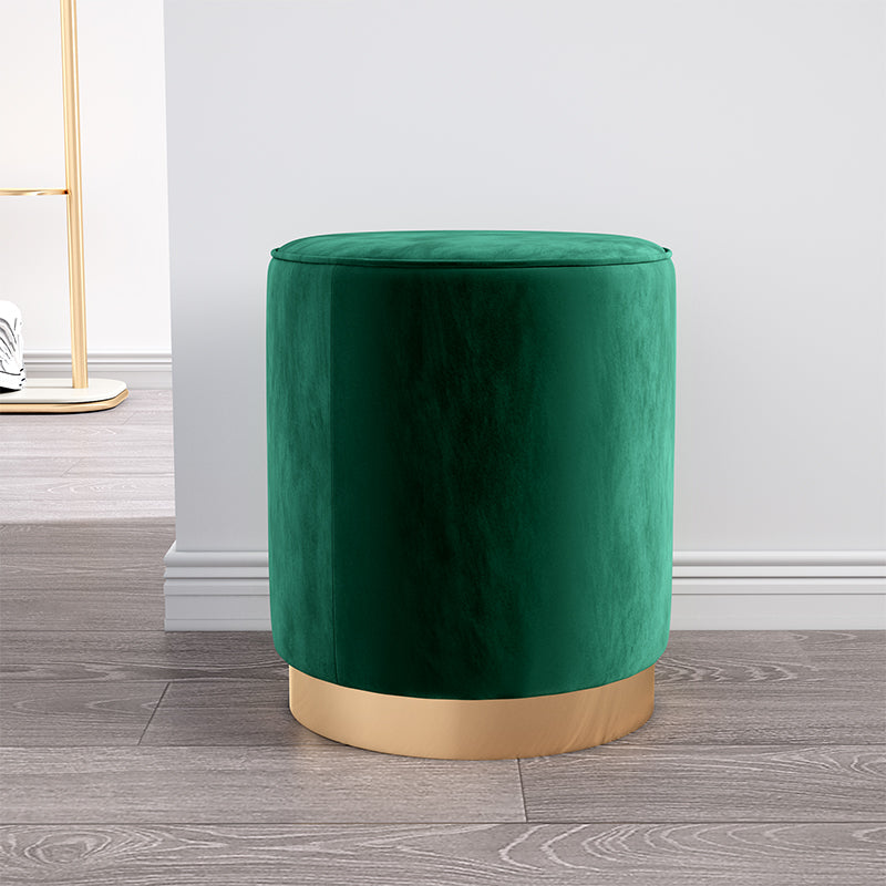 Glam Velvet Pouf Chair Plain Cylinder Shape Metal Frame Water Resistant Ottoman Footrest Blackish Green 1 Piece Clearhalo 'furn' 'furn_ottomans_poufs' 'Furniture' 'Living Room Furniture' 'Ottomans & Poufs' 'ottomans_poufs' 5771304