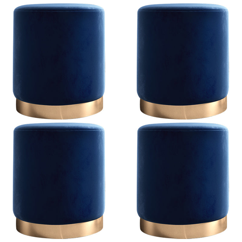 Glam Velvet Pouf Chair Plain Cylinder Shape Metal Frame Water Resistant Ottoman Footrest Dark Blue 4 Piece Set Clearhalo 'furn' 'furn_ottomans_poufs' 'Furniture' 'Living Room Furniture' 'Ottomans & Poufs' 'ottomans_poufs' 5771305