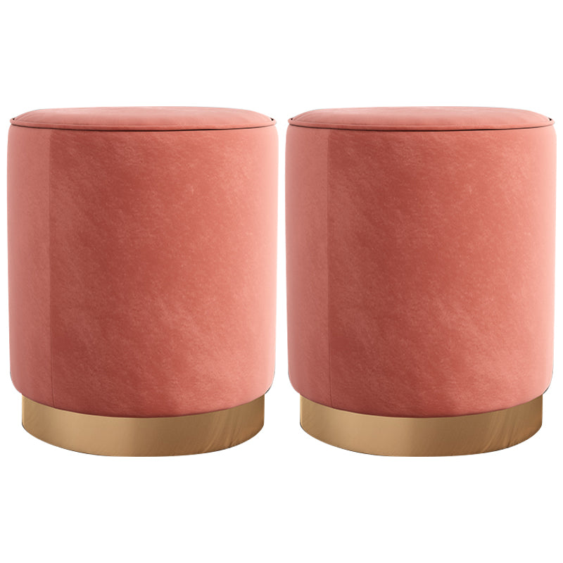 Glam Velvet Pouf Chair Plain Cylinder Shape Metal Frame Water Resistant Ottoman Footrest Coral 2 Piece Set Clearhalo 'furn' 'furn_ottomans_poufs' 'Furniture' 'Living Room Furniture' 'Ottomans & Poufs' 'ottomans_poufs' 5771306