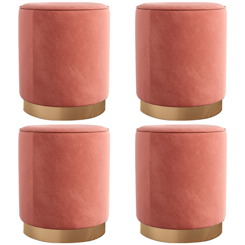 Glam Velvet Pouf Chair Plain Cylinder Shape Metal Frame Water Resistant Ottoman Footrest Coral 4 Piece Set Clearhalo 'furn' 'furn_ottomans_poufs' 'Furniture' 'Living Room Furniture' 'Ottomans & Poufs' 'ottomans_poufs' 5771308