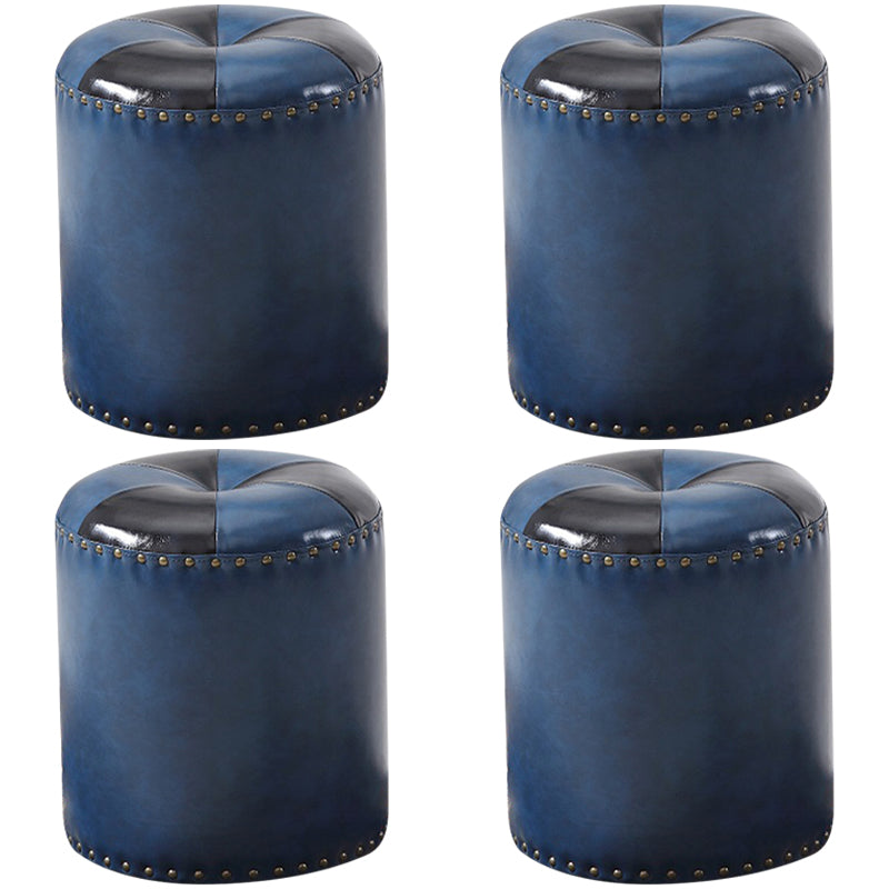 Modern Round Ottoman Color Block Leather Round Ottoman With Nailhead Trim Blue 4 Piece Set Clearhalo 'furn' 'furn_ottomans_poufs' 'Furniture' 'Living Room Furniture' 'Ottomans & Poufs' 'ottomans_poufs' 5771320