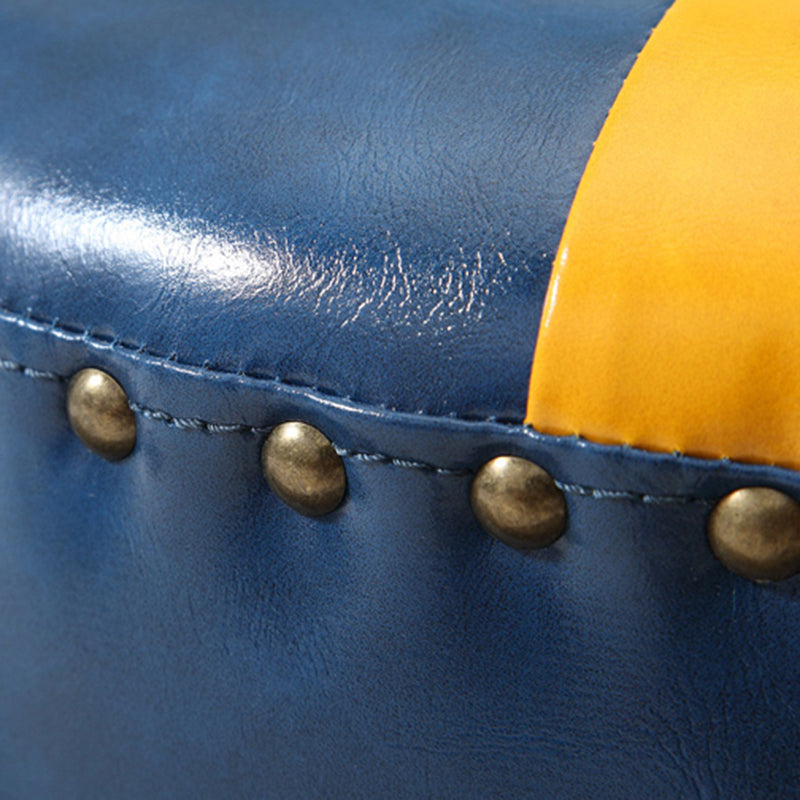 Modern Round Ottoman Color Block Leather Round Ottoman With Nailhead Trim Clearhalo 'furn' 'furn_ottomans_poufs' 'Furniture' 'Living Room Furniture' 'Ottomans & Poufs' 'ottomans_poufs' 5771330