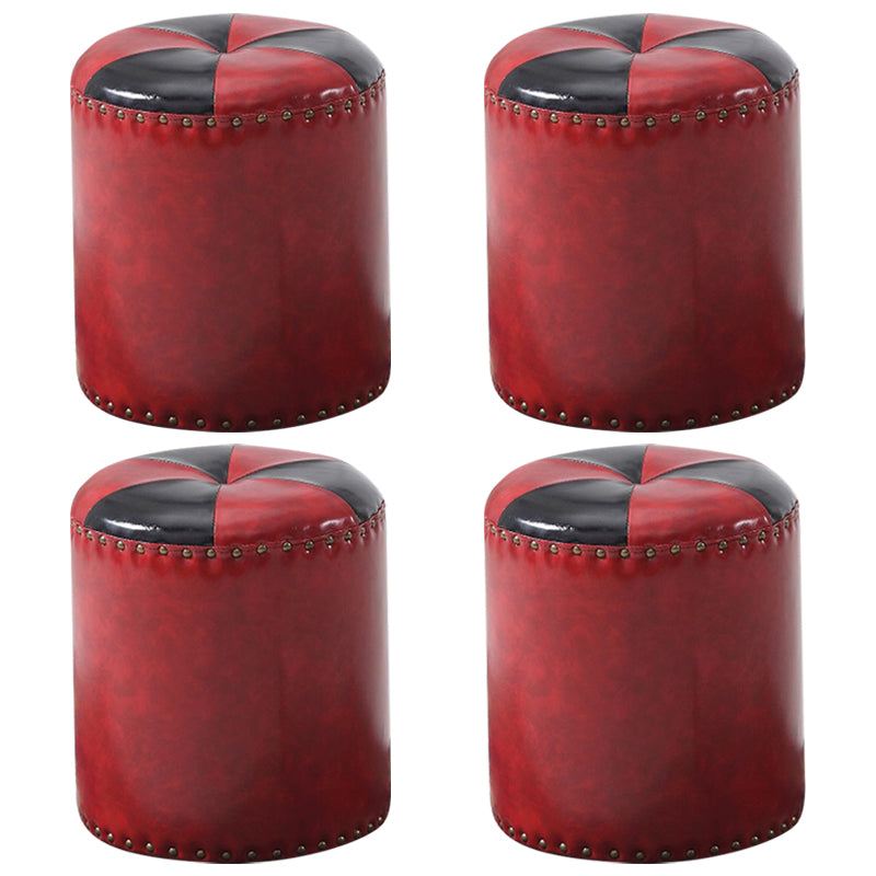 Modern Round Ottoman Color Block Leather Round Ottoman With Nailhead Trim Red 4 Piece Set Clearhalo 'furn' 'furn_ottomans_poufs' 'Furniture' 'Living Room Furniture' 'Ottomans & Poufs' 'ottomans_poufs' 5771331