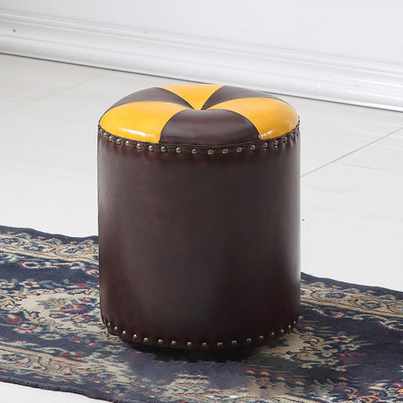 Modern Round Ottoman Color Block Leather Round Ottoman With Nailhead Trim Coffee 1 Piece Clearhalo 'furn' 'furn_ottomans_poufs' 'Furniture' 'Living Room Furniture' 'Ottomans & Poufs' 'ottomans_poufs' 5771333