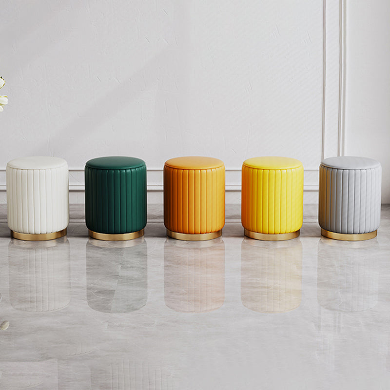 Contemporary Pouf Ottoman Faux Leather Upholstered Solid Wood Frame Round Ottoman Clearhalo 'furn' 'furn_ottomans_poufs' 'Furniture' 'Living Room Furniture' 'Ottomans & Poufs' 'ottomans_poufs' 5771479