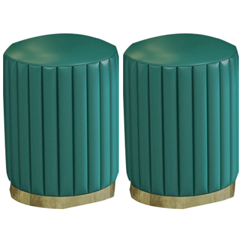 Contemporary Pouf Ottoman Faux Leather Upholstered Solid Wood Frame Round Ottoman 13"L x 13"W x 15"H Blackish Green 2 Piece Set Clearhalo 'furn' 'furn_ottomans_poufs' 'Furniture' 'Living Room Furniture' 'Ottomans & Poufs' 'ottomans_poufs' 5771484