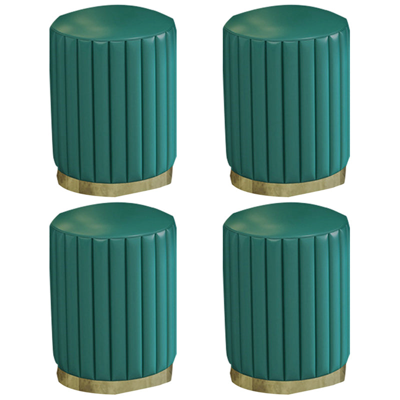 Contemporary Pouf Ottoman Faux Leather Upholstered Solid Wood Frame Round Ottoman 13"L x 13"W x 15"H Blackish Green 4 Piece Set Clearhalo 'furn' 'furn_ottomans_poufs' 'Furniture' 'Living Room Furniture' 'Ottomans & Poufs' 'ottomans_poufs' 5771486