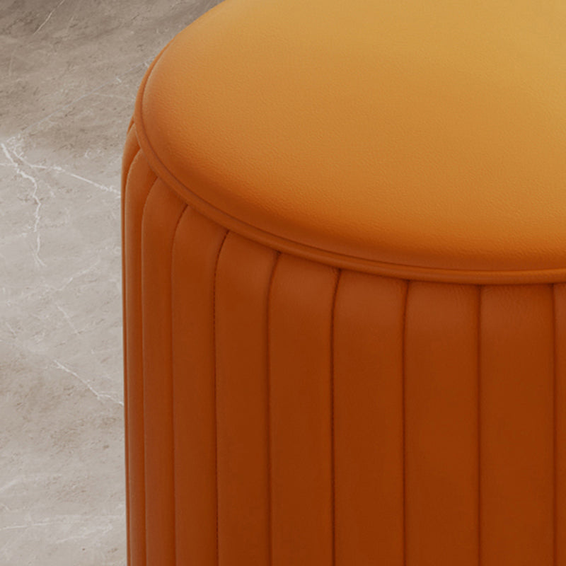 Contemporary Pouf Ottoman Faux Leather Upholstered Solid Wood Frame Round Ottoman Clearhalo 'furn' 'furn_ottomans_poufs' 'Furniture' 'Living Room Furniture' 'Ottomans & Poufs' 'ottomans_poufs' 5771488