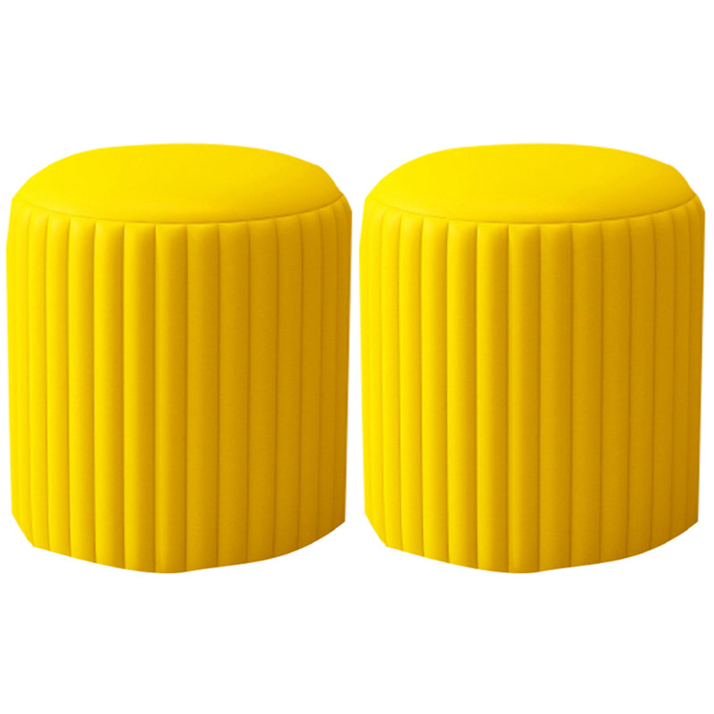Contemporary Pouf Ottoman Faux Leather Upholstered Solid Wood Frame Round Ottoman 13"L x 13"W x 14"H Yellow 2 Piece Set Clearhalo 'furn' 'furn_ottomans_poufs' 'Furniture' 'Living Room Furniture' 'Ottomans & Poufs' 'ottomans_poufs' 5771489
