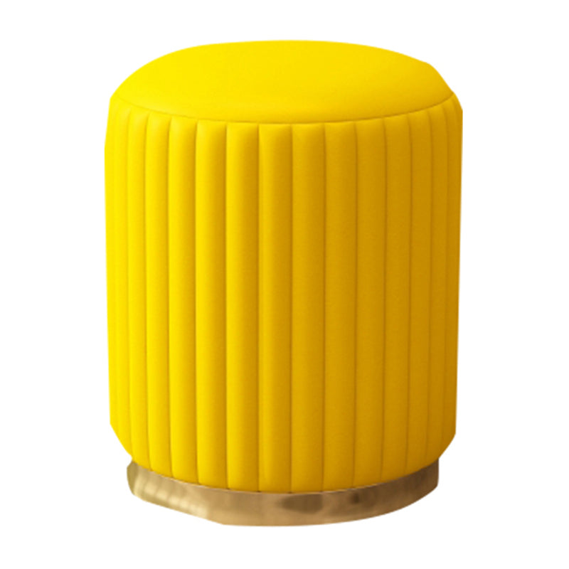 Contemporary Pouf Ottoman Faux Leather Upholstered Solid Wood Frame Round Ottoman 13"L x 13"W x 15"H Yellow 1 Piece Clearhalo 'furn' 'furn_ottomans_poufs' 'Furniture' 'Living Room Furniture' 'Ottomans & Poufs' 'ottomans_poufs' 5771491