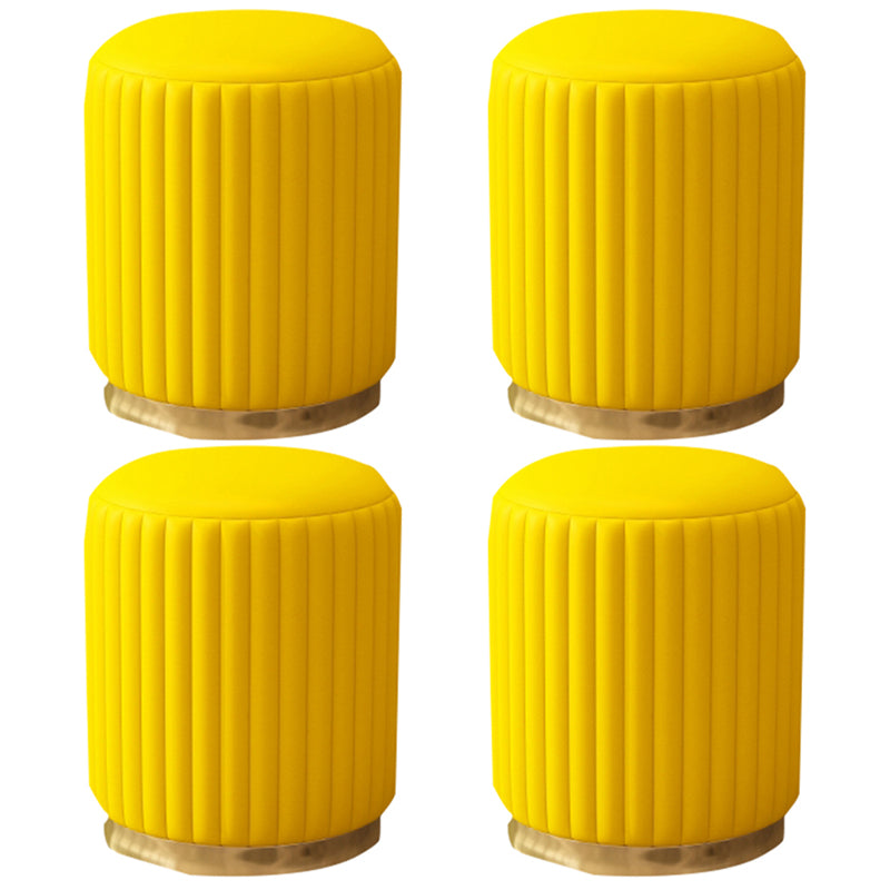 Contemporary Pouf Ottoman Faux Leather Upholstered Solid Wood Frame Round Ottoman 13"L x 13"W x 15"H Yellow 4 Piece Set Clearhalo 'furn' 'furn_ottomans_poufs' 'Furniture' 'Living Room Furniture' 'Ottomans & Poufs' 'ottomans_poufs' 5771493