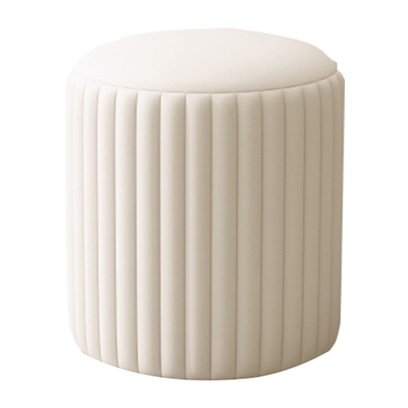 Contemporary Pouf Ottoman Faux Leather Upholstered Solid Wood Frame Round Ottoman 13"L x 13"W x 14"H White 1 Piece Clearhalo 'furn' 'furn_ottomans_poufs' 'Furniture' 'Living Room Furniture' 'Ottomans & Poufs' 'ottomans_poufs' 5771494