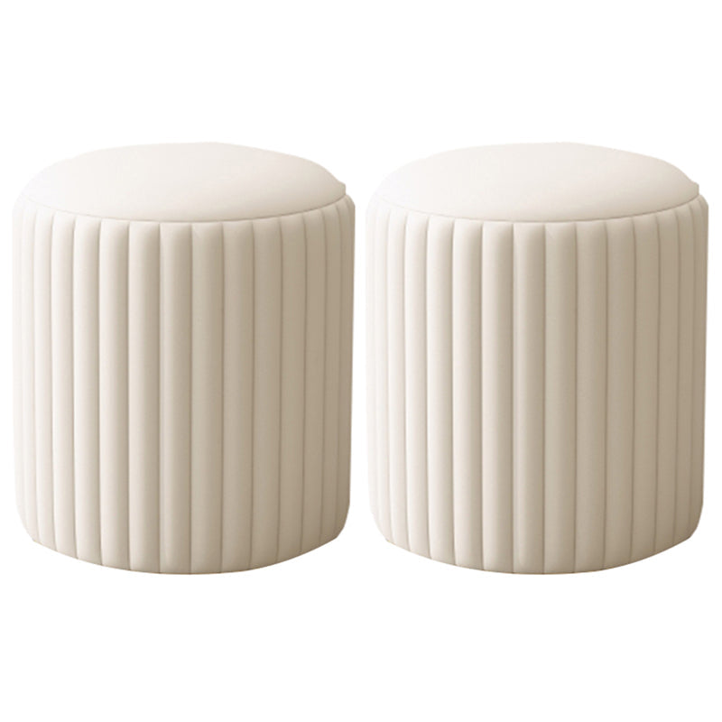 Contemporary Pouf Ottoman Faux Leather Upholstered Solid Wood Frame Round Ottoman 13"L x 13"W x 14"H White 2 Piece Set Clearhalo 'furn' 'furn_ottomans_poufs' 'Furniture' 'Living Room Furniture' 'Ottomans & Poufs' 'ottomans_poufs' 5771495