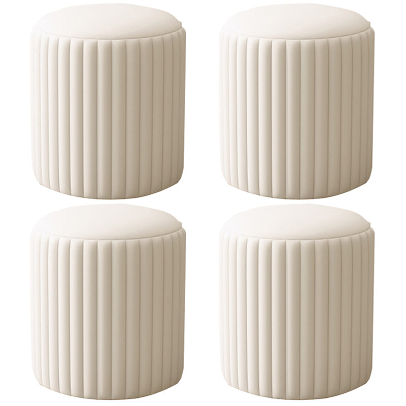 Contemporary Pouf Ottoman Faux Leather Upholstered Solid Wood Frame Round Ottoman 13"L x 13"W x 14"H White 4 Piece Set Clearhalo 'furn' 'furn_ottomans_poufs' 'Furniture' 'Living Room Furniture' 'Ottomans & Poufs' 'ottomans_poufs' 5771496