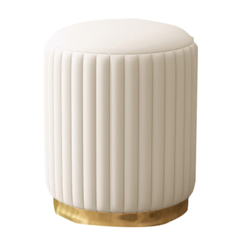 Contemporary Pouf Ottoman Faux Leather Upholstered Solid Wood Frame Round Ottoman 13"L x 13"W x 15"H White 1 Piece Clearhalo 'furn' 'furn_ottomans_poufs' 'Furniture' 'Living Room Furniture' 'Ottomans & Poufs' 'ottomans_poufs' 5771497