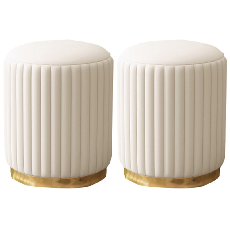 Contemporary Pouf Ottoman Faux Leather Upholstered Solid Wood Frame Round Ottoman 13"L x 13"W x 15"H White 2 Piece Set Clearhalo 'furn' 'furn_ottomans_poufs' 'Furniture' 'Living Room Furniture' 'Ottomans & Poufs' 'ottomans_poufs' 5771498