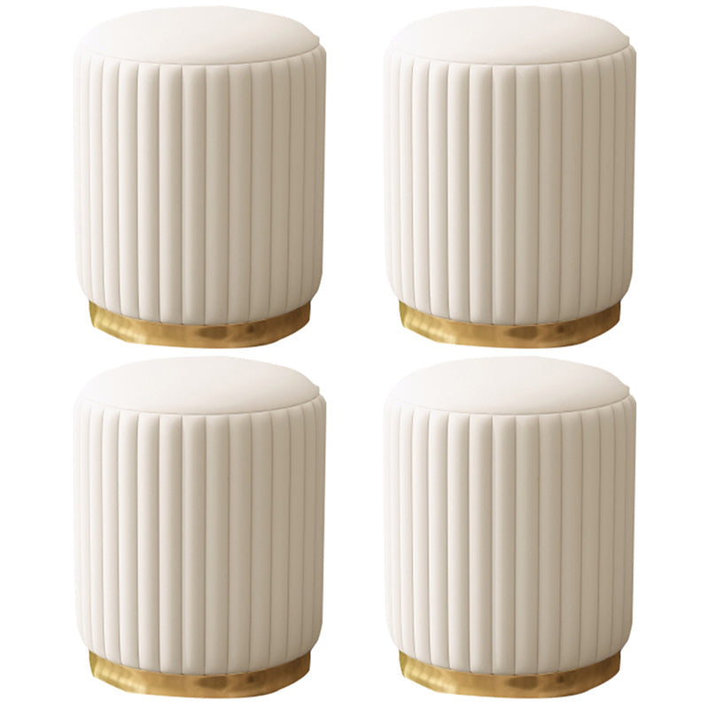 Contemporary Pouf Ottoman Faux Leather Upholstered Solid Wood Frame Round Ottoman 13"L x 13"W x 15"H White 4 Piece Set Clearhalo 'furn' 'furn_ottomans_poufs' 'Furniture' 'Living Room Furniture' 'Ottomans & Poufs' 'ottomans_poufs' 5771499