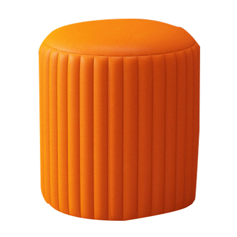 Contemporary Pouf Ottoman Faux Leather Upholstered Solid Wood Frame Round Ottoman 13"L x 13"W x 14"H Orange 1 Piece Clearhalo 'furn' 'furn_ottomans_poufs' 'Furniture' 'Living Room Furniture' 'Ottomans & Poufs' 'ottomans_poufs' 5771500
