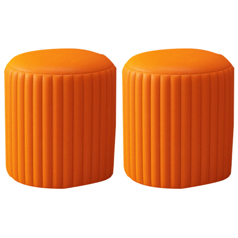 Contemporary Pouf Ottoman Faux Leather Upholstered Solid Wood Frame Round Ottoman 13"L x 13"W x 14"H Orange 2 Piece Set Clearhalo 'furn' 'furn_ottomans_poufs' 'Furniture' 'Living Room Furniture' 'Ottomans & Poufs' 'ottomans_poufs' 5771501