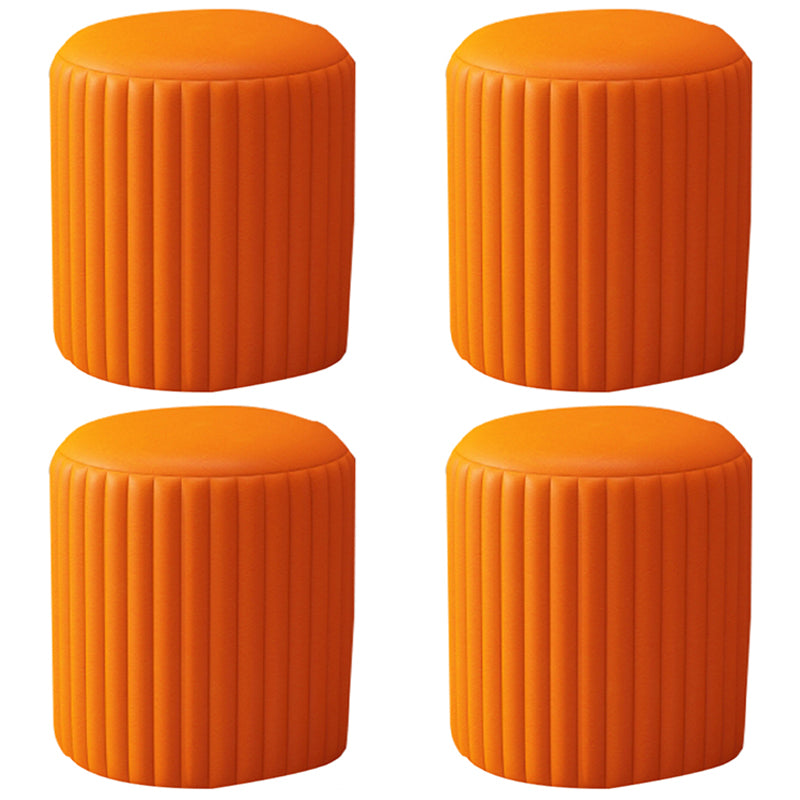 Contemporary Pouf Ottoman Faux Leather Upholstered Solid Wood Frame Round Ottoman 13"L x 13"W x 14"H Orange 4 Piece Set Clearhalo 'furn' 'furn_ottomans_poufs' 'Furniture' 'Living Room Furniture' 'Ottomans & Poufs' 'ottomans_poufs' 5771502