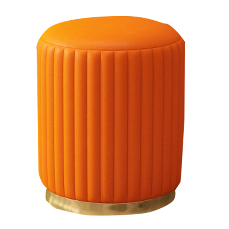 Contemporary Pouf Ottoman Faux Leather Upholstered Solid Wood Frame Round Ottoman 13"L x 13"W x 15"H Orange 1 Piece Clearhalo 'furn' 'furn_ottomans_poufs' 'Furniture' 'Living Room Furniture' 'Ottomans & Poufs' 'ottomans_poufs' 5771503