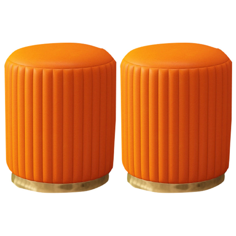 Contemporary Pouf Ottoman Faux Leather Upholstered Solid Wood Frame Round Ottoman 13"L x 13"W x 15"H Orange 2 Piece Set Clearhalo 'furn' 'furn_ottomans_poufs' 'Furniture' 'Living Room Furniture' 'Ottomans & Poufs' 'ottomans_poufs' 5771504