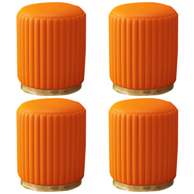 Contemporary Pouf Ottoman Faux Leather Upholstered Solid Wood Frame Round Ottoman 13"L x 13"W x 15"H Orange 4 Piece Set Clearhalo 'furn' 'furn_ottomans_poufs' 'Furniture' 'Living Room Furniture' 'Ottomans & Poufs' 'ottomans_poufs' 5771505