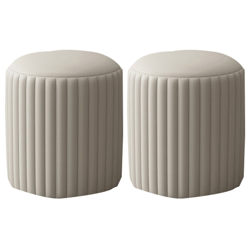 Contemporary Pouf Ottoman Faux Leather Upholstered Solid Wood Frame Round Ottoman 13"L x 13"W x 14"H Grey 2 Piece Set Clearhalo 'furn' 'furn_ottomans_poufs' 'Furniture' 'Living Room Furniture' 'Ottomans & Poufs' 'ottomans_poufs' 5771507