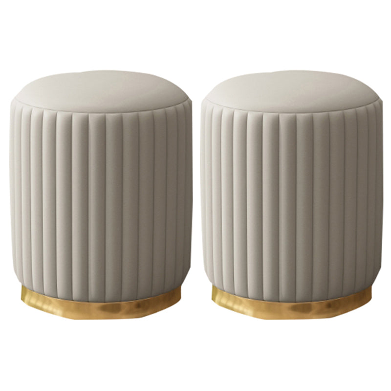 Contemporary Pouf Ottoman Faux Leather Upholstered Solid Wood Frame Round Ottoman 13"L x 13"W x 15"H Grey 2 Piece Set Clearhalo 'furn' 'furn_ottomans_poufs' 'Furniture' 'Living Room Furniture' 'Ottomans & Poufs' 'ottomans_poufs' 5771510