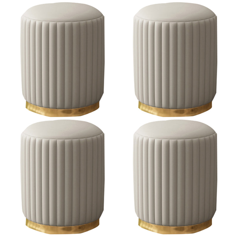 Contemporary Pouf Ottoman Faux Leather Upholstered Solid Wood Frame Round Ottoman 13"L x 13"W x 15"H Grey 4 Piece Set Clearhalo 'furn' 'furn_ottomans_poufs' 'Furniture' 'Living Room Furniture' 'Ottomans & Poufs' 'ottomans_poufs' 5771511