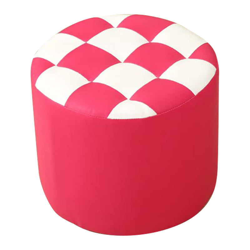 Ottoman Round Faux Leather Plaid Print Modern Tufted Tufted Ottoman