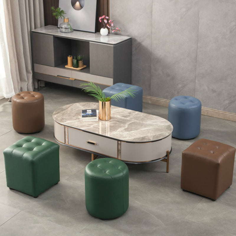 Pouf contemporain vert foncé pure couleur ronde cuir intérieur pouf