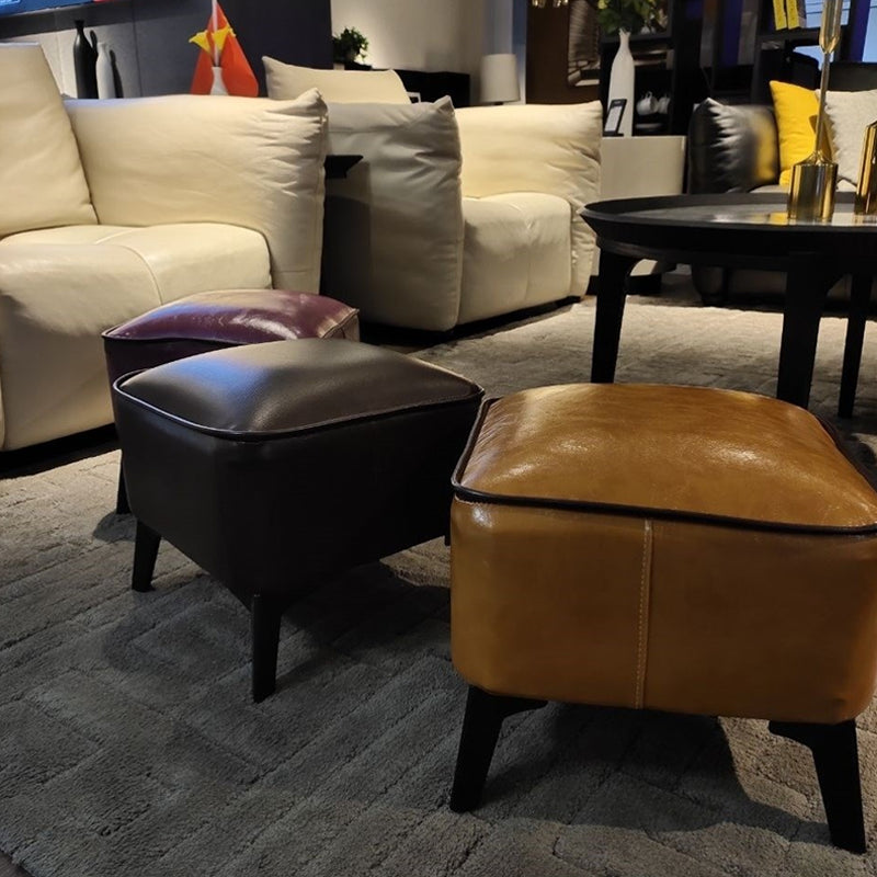 Contemporary Plain Pouf Ottoman Rectangle PU Leather Water Resistant ...