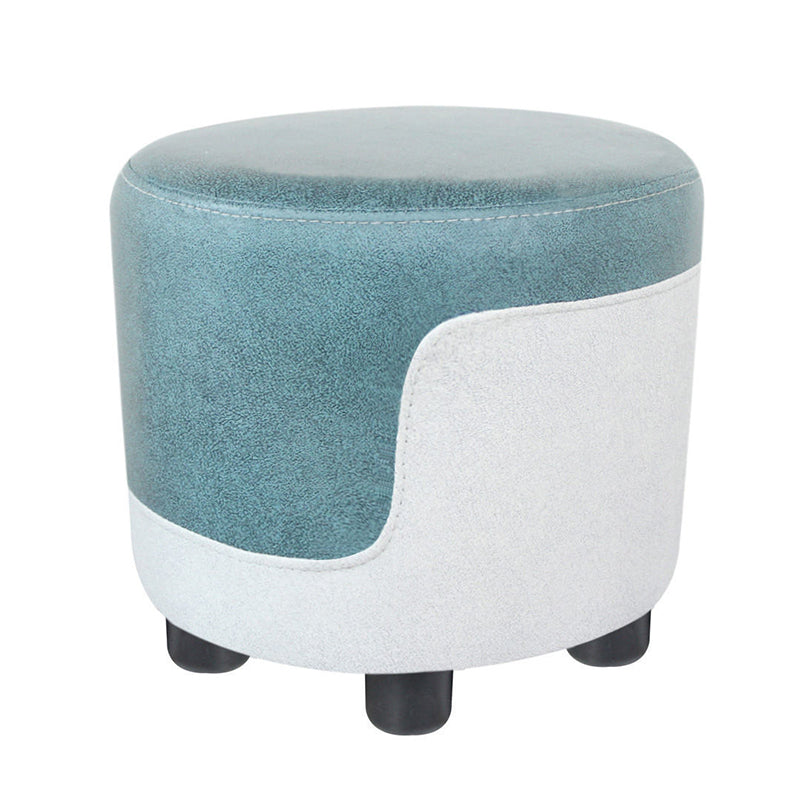 Modern Contrast Color Pouf Chair Round Cotton Stain Resistant Footstool Ottoman
