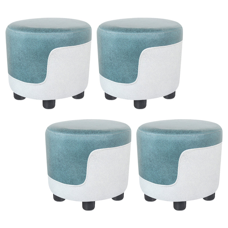 Modern Contrast Color Pouf Chair Round Cotton Stain Resistant Footstool Ottoman