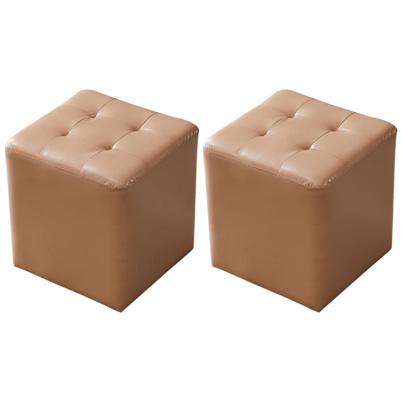 Modern Genuine Leather Ottoman Tufted Detail Square Stool Ottoman