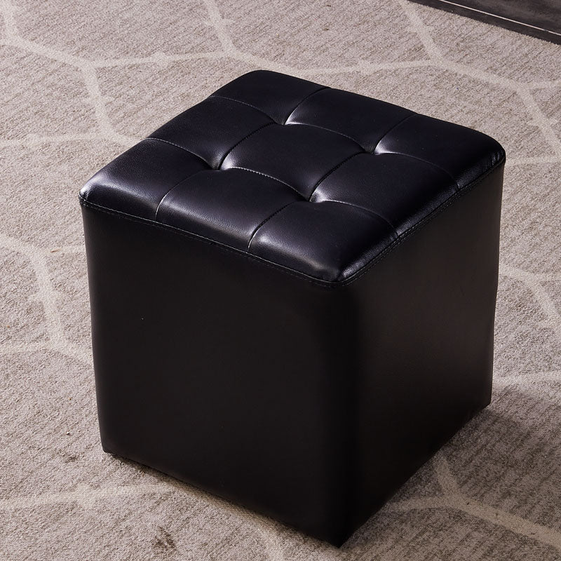 Modern Genuine Leather Ottoman Tufted Detail Square Stool Ottoman