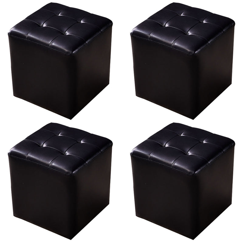 Modern Genuine Leather Ottoman Tufted Detail Square Stool Ottoman