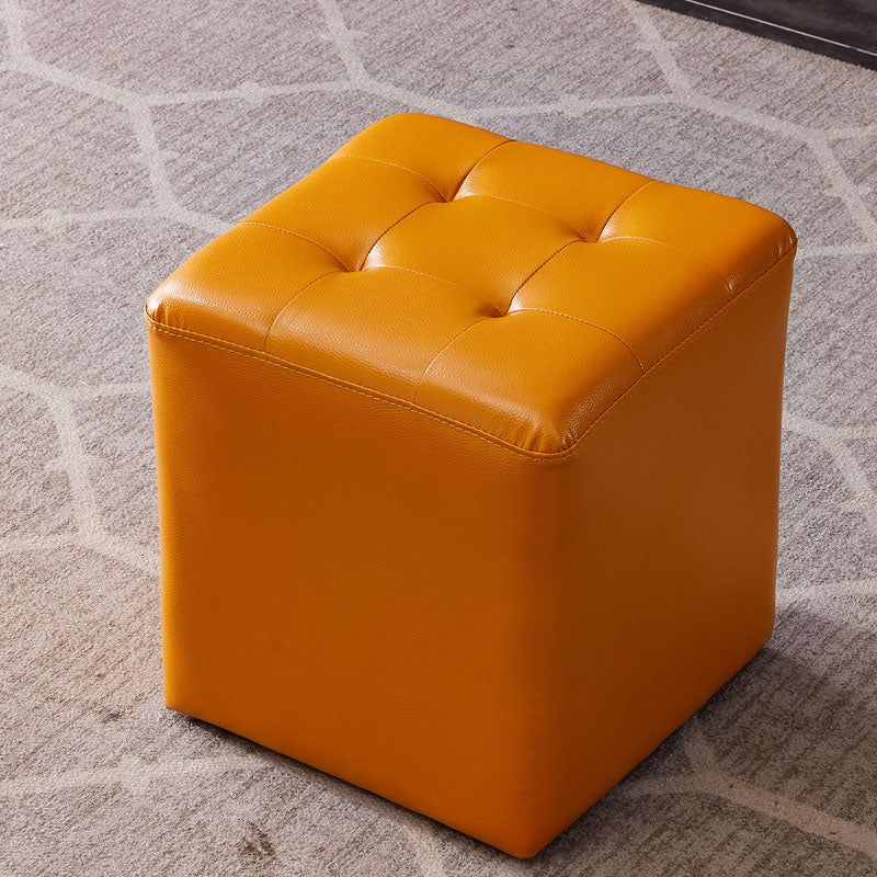 Modern Genuine Leather Ottoman Tufted Detail Square Stool Ottoman