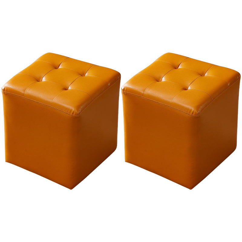 Modern Genuine Leather Ottoman Tufted Detail Square Stool Ottoman