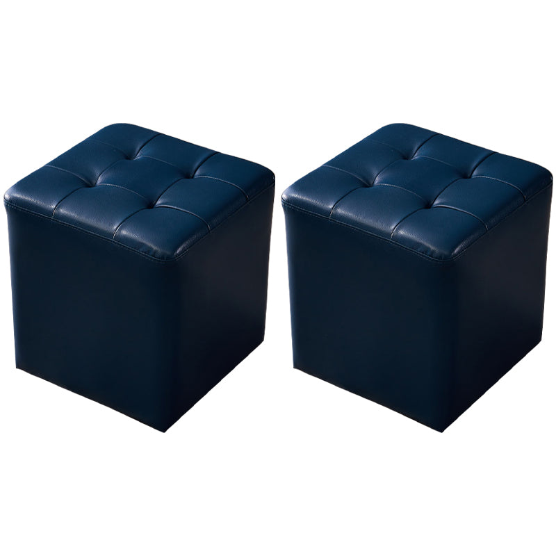 Modern Genuine Leather Ottoman Tufted Detail Square Stool Ottoman